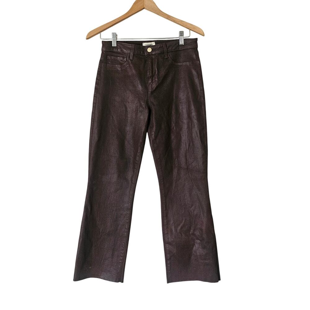 L'AGENCE Kendra Coated Cropped Flare Jean Espresso Brown Size 29 Designer Denim‎